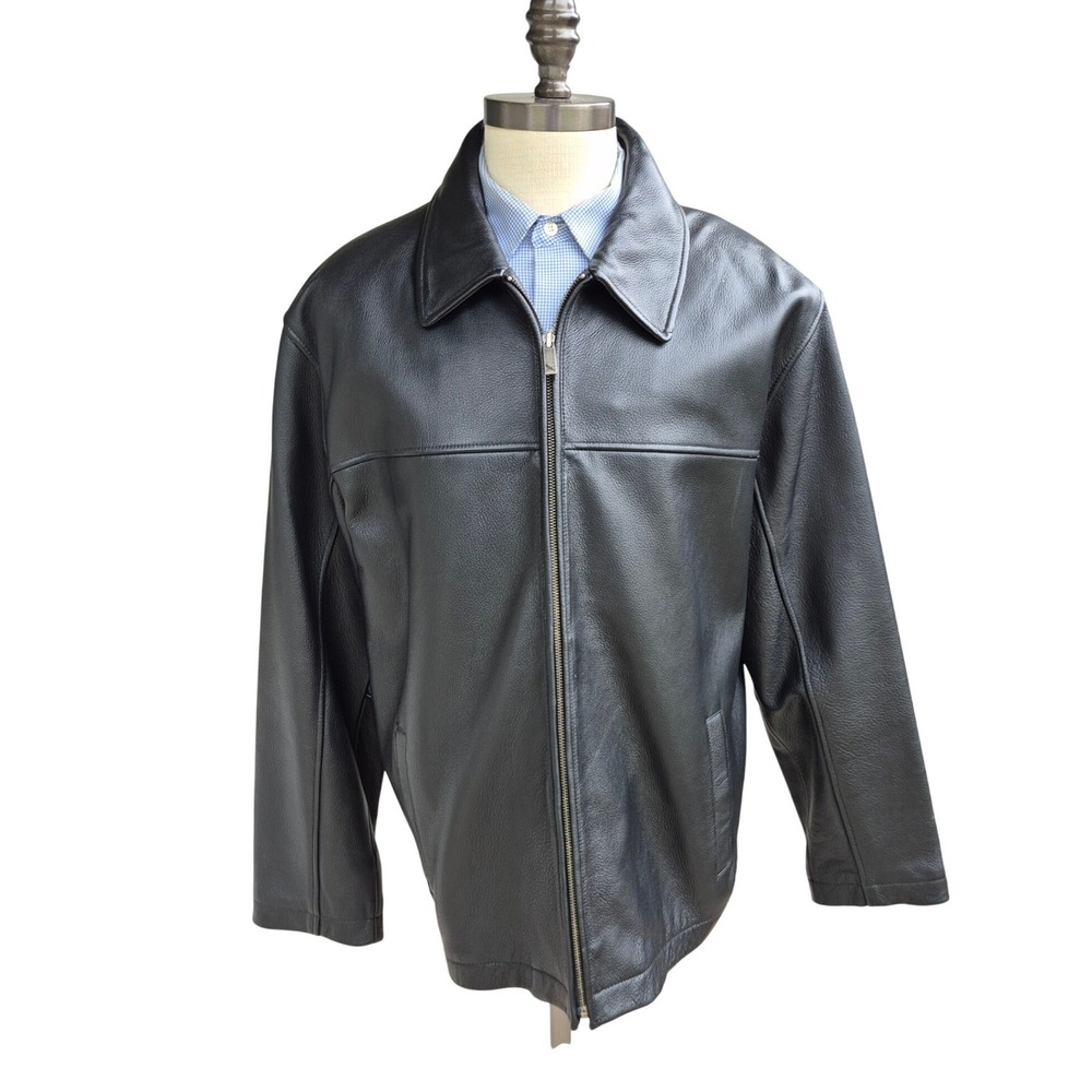 Eddie Bauer Mens Black‎ Heavy Leather Full Zip Jacket Sz XL Classic Outerwear